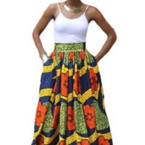 Afrocentric printed floral multicolor maxi skirt with elastic waist size M
